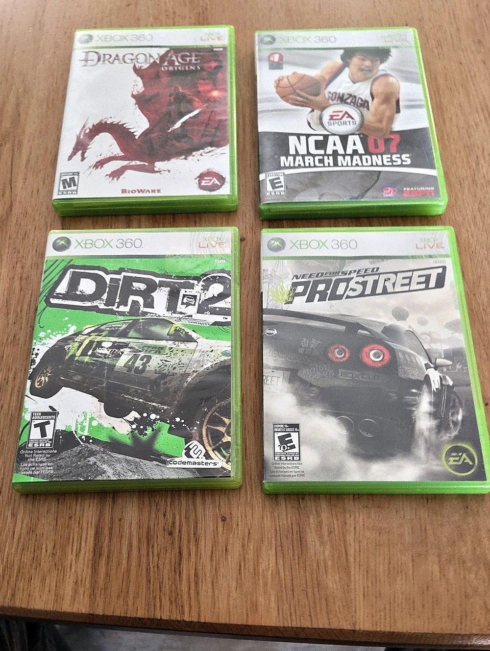 Xbox 360 Video Game Bundle - DIRT2 - NFS PROSTREET - DRAGON AGE - NCAA 07